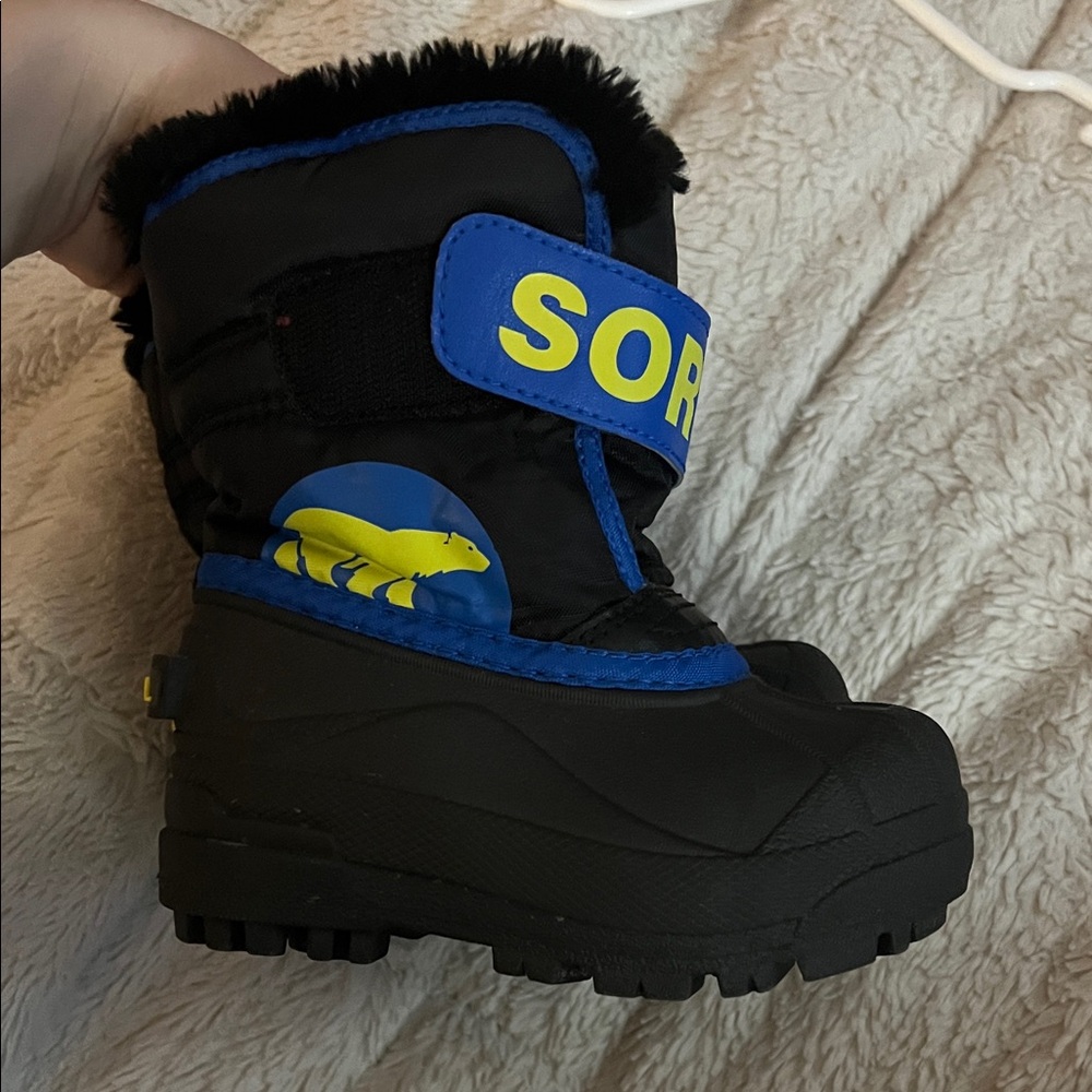 Sorel Black and Blue Kids' Boots with Yellow Accent